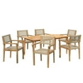 thumbnail image 3 of Christopher Knight Home 7-Piece Outdoor Dining Set, 67" Wood Table with 6 Wicker Chairs, Teak Finish, 3 of 13