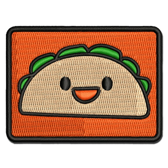 Happy Taco Doodle Applique Multi-Color Embroidered Iron-On Patch - 2.5 Inch Small