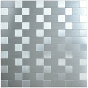 Crystiles Silver Mosaics 12 in. x 12 in. Peel and Stick Brushed Aluminum Wall Tile Backsplash, 4 Pieces