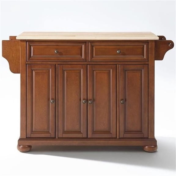 Pemberly Row 2-Drawer Traditional Wood Top Kitchen Island in Cherry