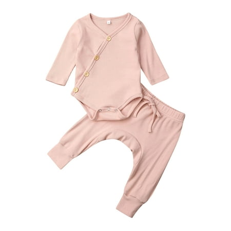 

Nokpsedcb 2PCS Newborn Baby Boys Girls Knitted Long Sleeve Romper Drawstring Long Pants Outfits Pink 0-3 Months