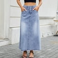 thumbnail image 5 of Weiqiqre Summer Skirts for Women Vintage Denim Maxi Skirt Casual High Waist A-Line Frayed Hem Long Jean Skirt with Pockets, 5 of 8