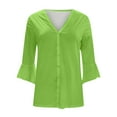 thumbnail image 3 of VSSSJ Women's 3/4 Sleeve Ruffle Open Front Button Down Cardigans Casual Solid Color V Neck Lightweight Soft Draped Blouse Tops Green S, 3 of 3