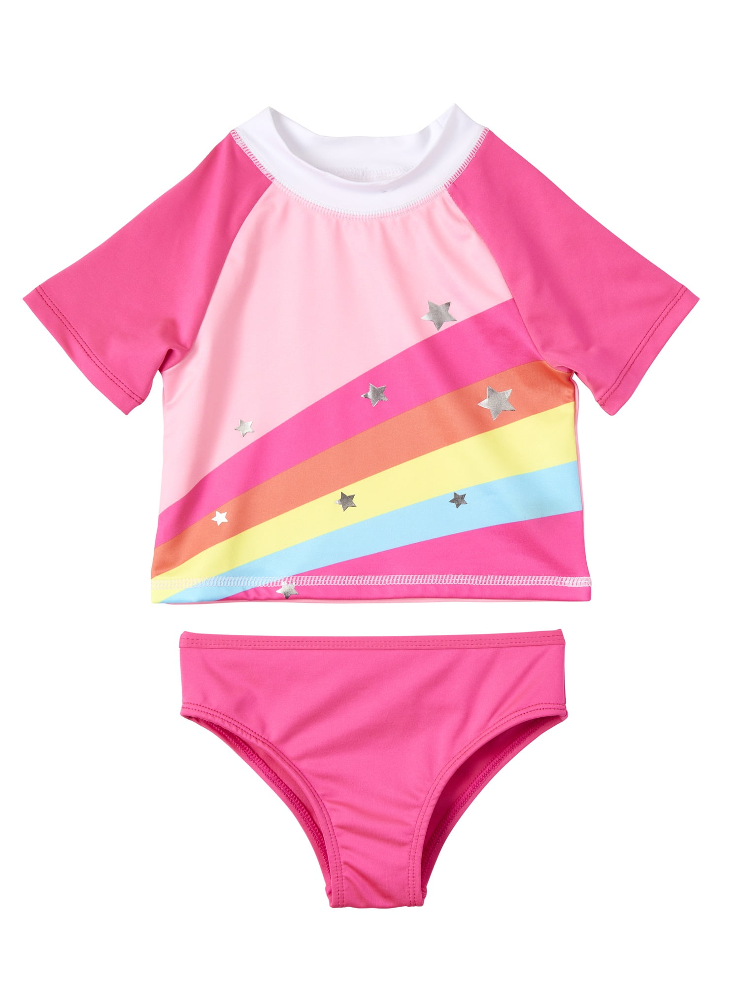 Pink Platinum Baby Toddler Girl Rainbow Rash Guard Swimsuit