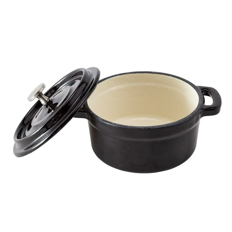 8 Ounce Mini Casserole Dish, 1 Mini Dutch Oven with Lid - Enameled, Round, Black Cast Iron Mini Cocotte, Heavy-Duty, for Baking, Braising, or Roasting