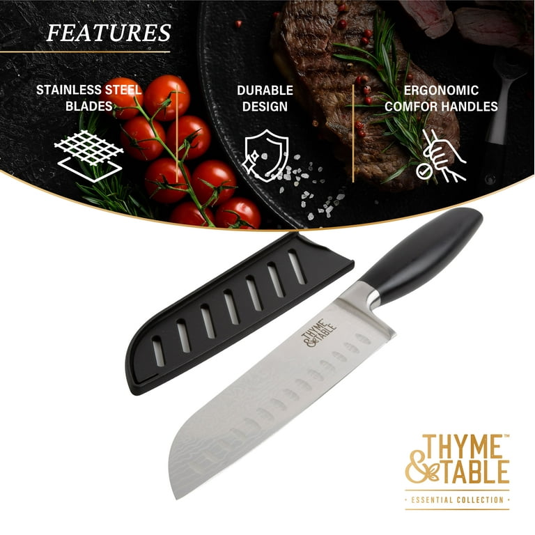 Thyme & Table Damascus Santoku Stainless Steel Knife, Silver