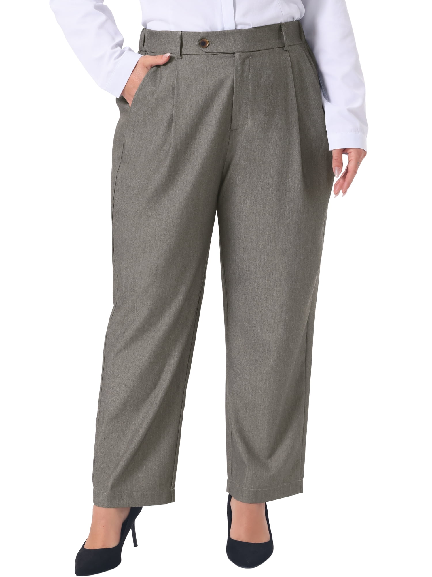 DARING DIVA Women's Plus Summer Elastic High Waisted Long Straight Pants 3X Light Brown