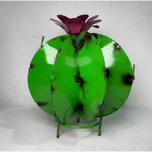 Decorative Rustic 11" Metal Bisnaga Cactus - Garden Art (Green)