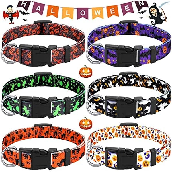 wonima02 6 Pcs Halloween Dog Collars for Pumpkin Basic Adjustable Lightweight Holiday Comfortable Dog Collars with Plastic Buckle for Puppy Small Medium Large Pets(Large)