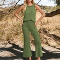 thumbnail image 2 of BiZtdJrK Daily Sales of the Day Womens Sleeveless Tank Tops and Trousers Knit Sweaters 2 Piece Outfits Solid Color Vest Matching Flared Wide Leg Pant Lounge Sets Green XL, 2 of 6