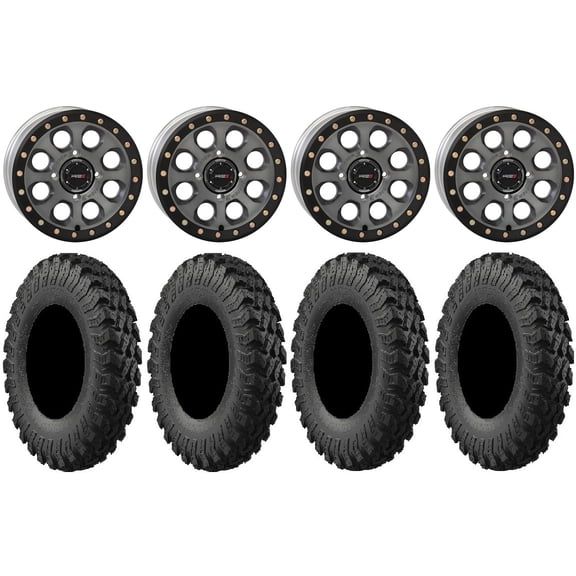System 3 SB-7 15" Wheels Ti (6 1) 32" MotoRally Tires Kawasaki Mule Pro FXT