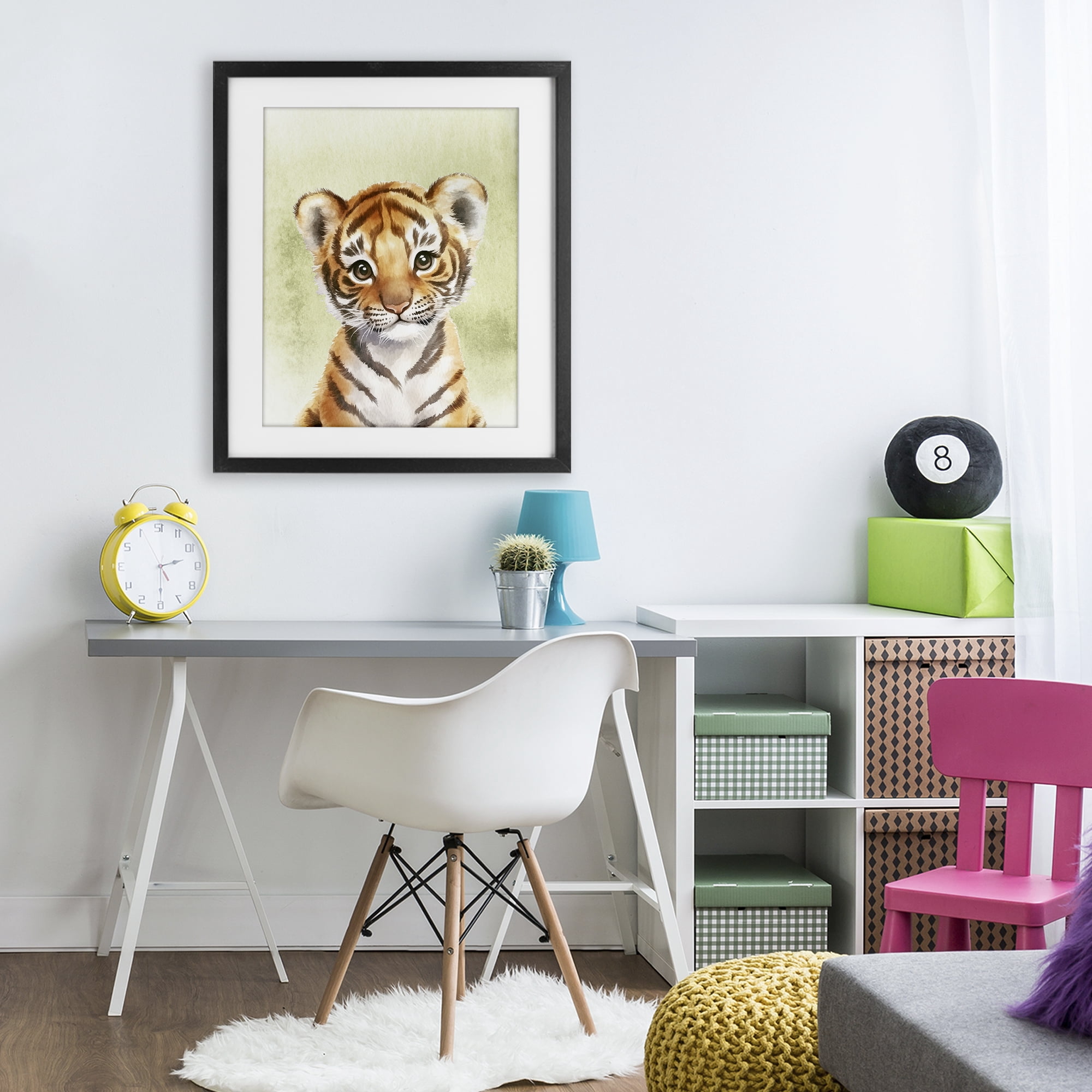 Stupell Industries Jungle Friends Baby Tiger Black Framed Print Under Glass, design by Christine Simpson Art