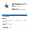 thumbnail image 2 of High Beam and Low Beam Headlight Bulb - Compatible with 2013 - 2014 Ford F-150, 2 of 2