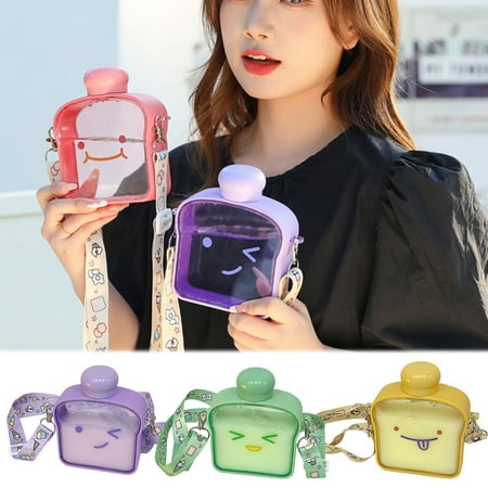 

Walbest 380ml Lovely Expression Water Bottle Leak-proof Transparent Plastic Cute Expression Flat Water Bottle for Girls