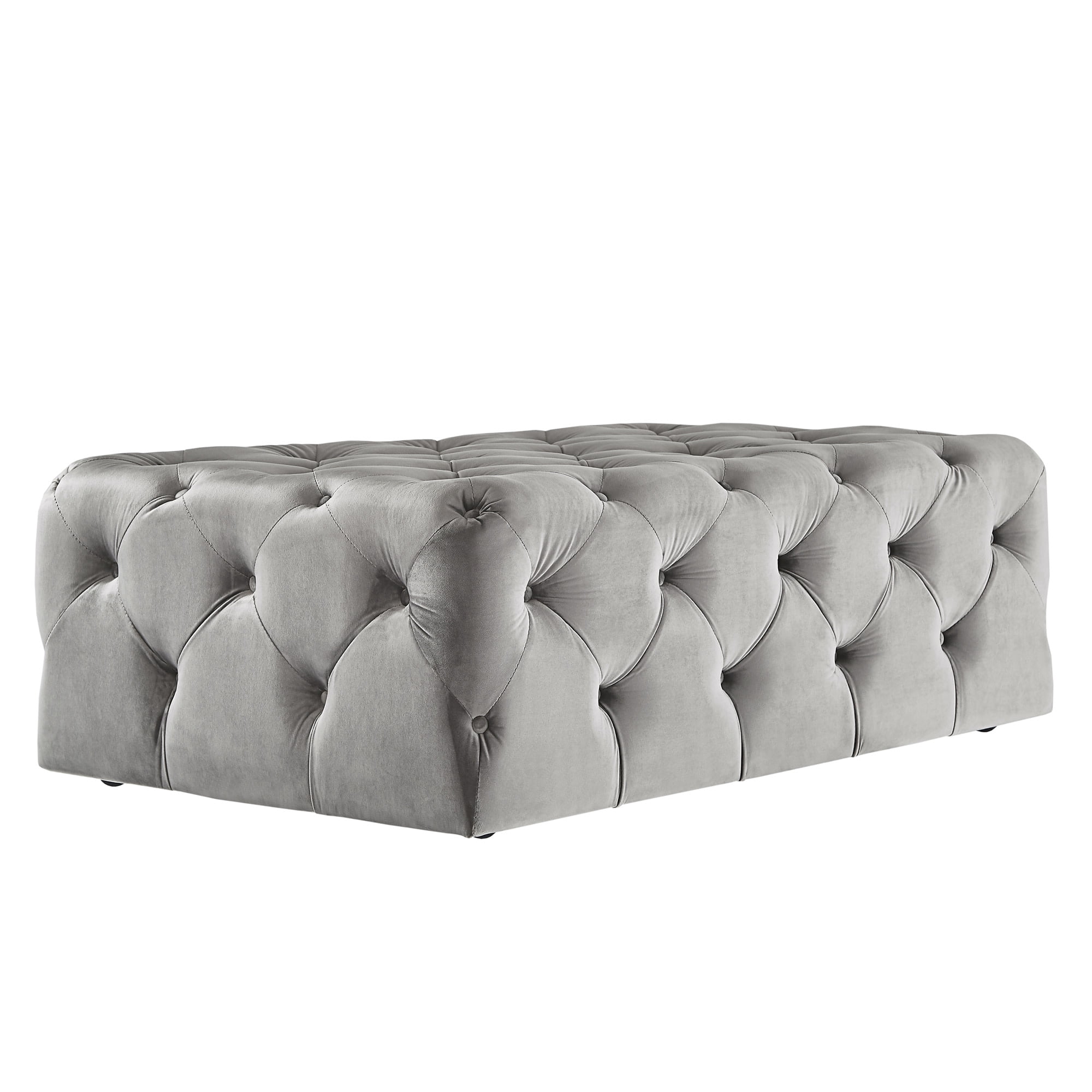 Weston Home Bowman Rectangular Tufted Ottoman with Casters, Grey Velvet