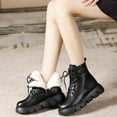 thumbnail image 2 of Xfvqtps Womens Martin Boots Plush Fleece Line Thick Bottom Lace up Lightweight Non Slip Martin Flatform Ankle Boots Cotton Short Boots Black, 2 of 8