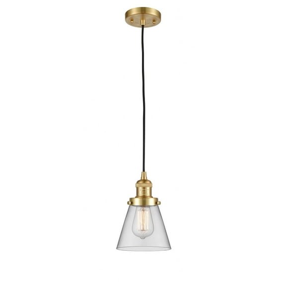 Innovations Lighting  Franklin Restoration Cone - 1 Light 6" Cord Hung Mini Pendant Clear/Satin Gold