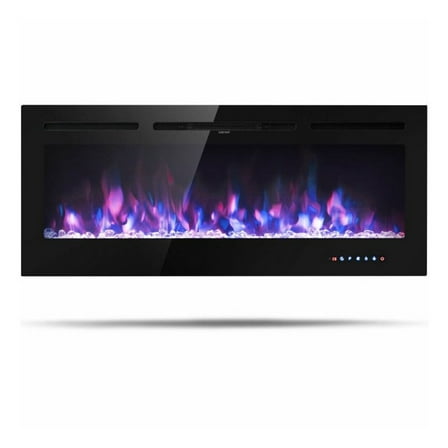 50 Inch Electric Fireplace, Recessed/Wall Mounted, Adjustable Flame, 1500W Heater, Black