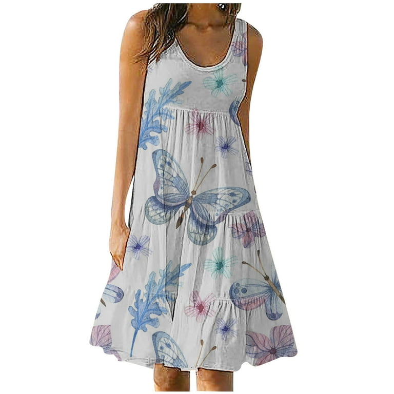 DailyTrove Women's Tie-Dye Sleeveless Midi Dress, Casual Beach & Festival  Wear, Lightweight Cotton Blend, Solid Color Lining - Walmart.com