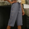 thumbnail image 4 of Womens Capri Pants with Pockets Cotton Linen Striped Printed Shorts for Women Straight Leg Drawstring Elastic Waisted Capris, 4 of 7