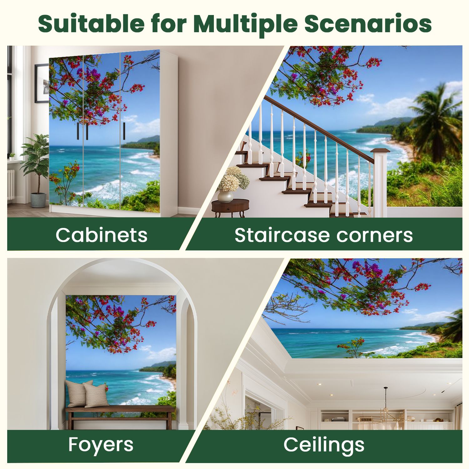 Peel and Stick Wallpaper Tropical Puerto Rico Modern Art Wall Mural Decor Self Adhesive and Removable 100in x 144in