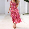 thumbnail image 2 of Aellinatey Womens Square Neck Smocked Dress Puff Short Sleeve Floral Casual Ruffle Tiered Maxi Wedding Guest Dresses, 2 of 8