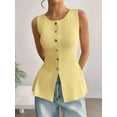 thumbnail image 4 of Women Button Down Tank Top Ribbed Summer Vest Tops Slim Fit Open Front Sleeveless Crop Shirt Yellow S, 4 of 9