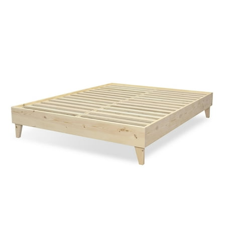 Bed Frame Assembly - Farmhouse Bed Frame - Made in the USA w/ 100% North American Pine Wood - Solid Mattress Foundation w/Pressed Pine Slats - Tool-Free Assembly - No Finish/Unstained