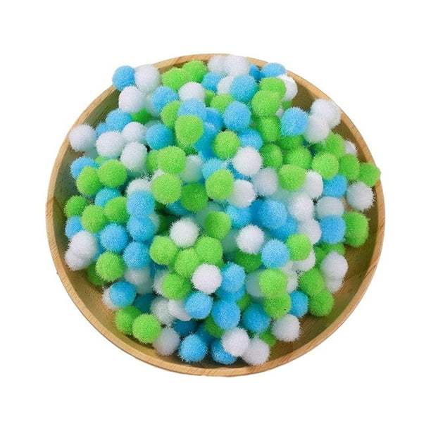 Moyic Paquete de pompones artesanales de 300 piezas, pompones borrosos surtidos para bricolaje, bolas de pompones borrosos variadas y Kits de decoración para fiestas blanco verde azul 10mm