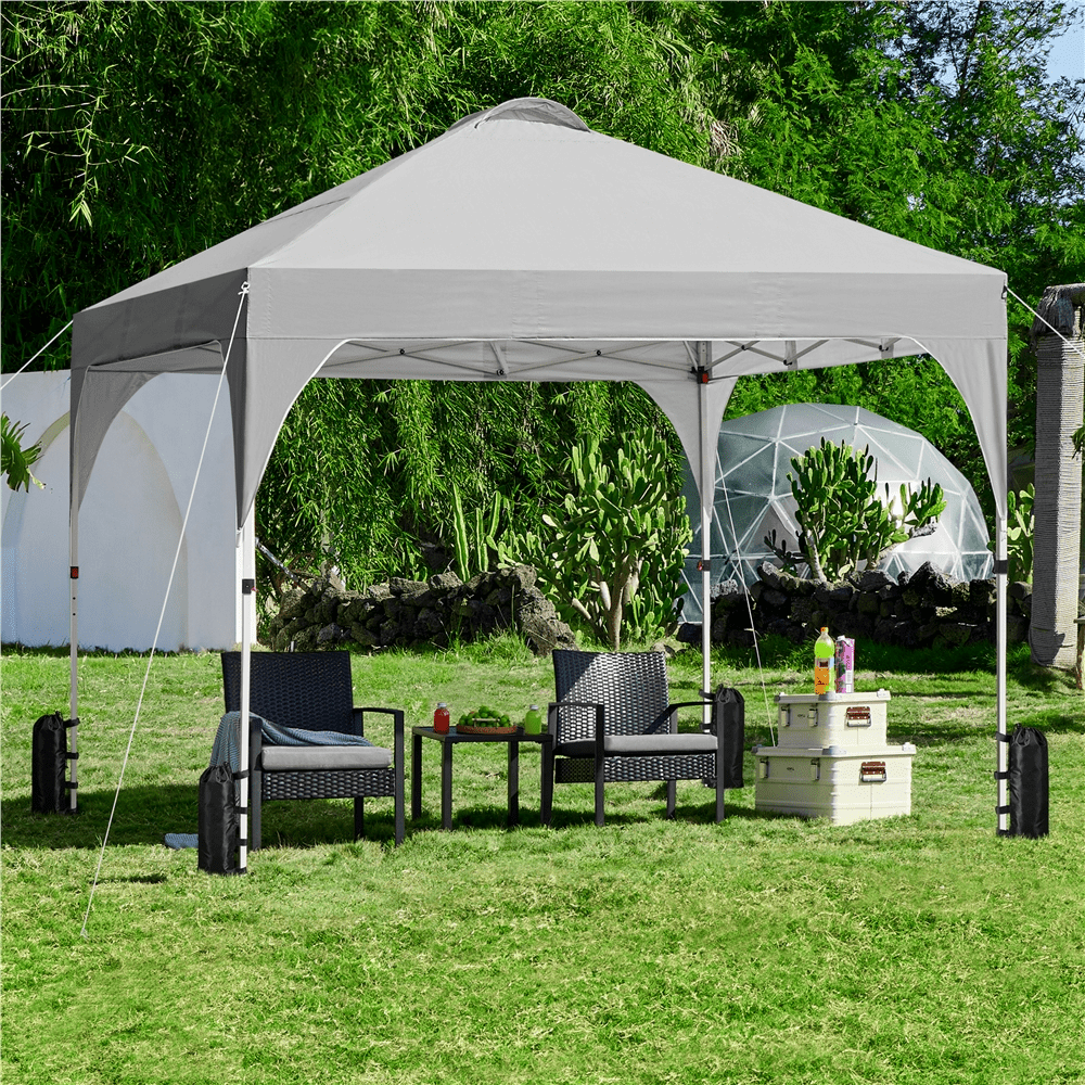 Alden Design Outdoor Canopy Tent with Stakes Ropes Sandbags Wheeled Bag for Patio, Light Gray