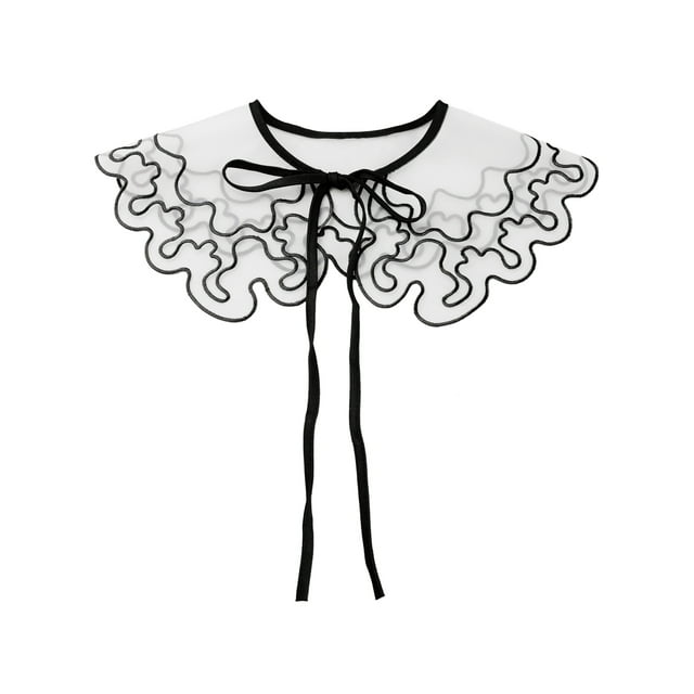 INSPIRE CHIC Detachable Fake Collar, Semi-Sheer Embroidery Mini Cape Neck Ruff for Blouse Black-4