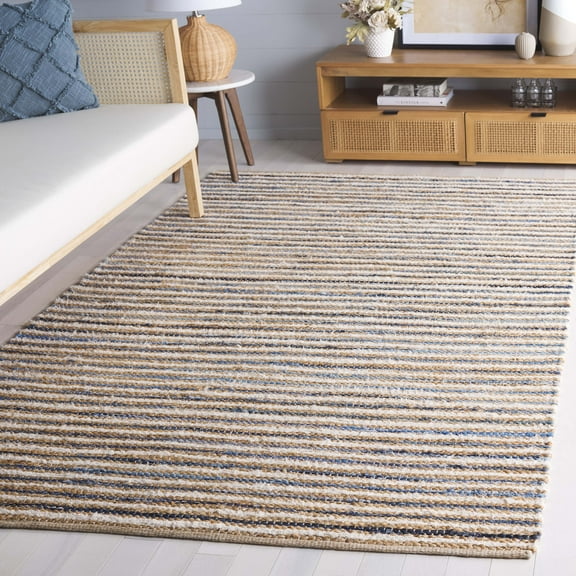SAFAVIEH Cape Cod Jacinth Striped Area Rug, Natural/Blue, 6' x 9'