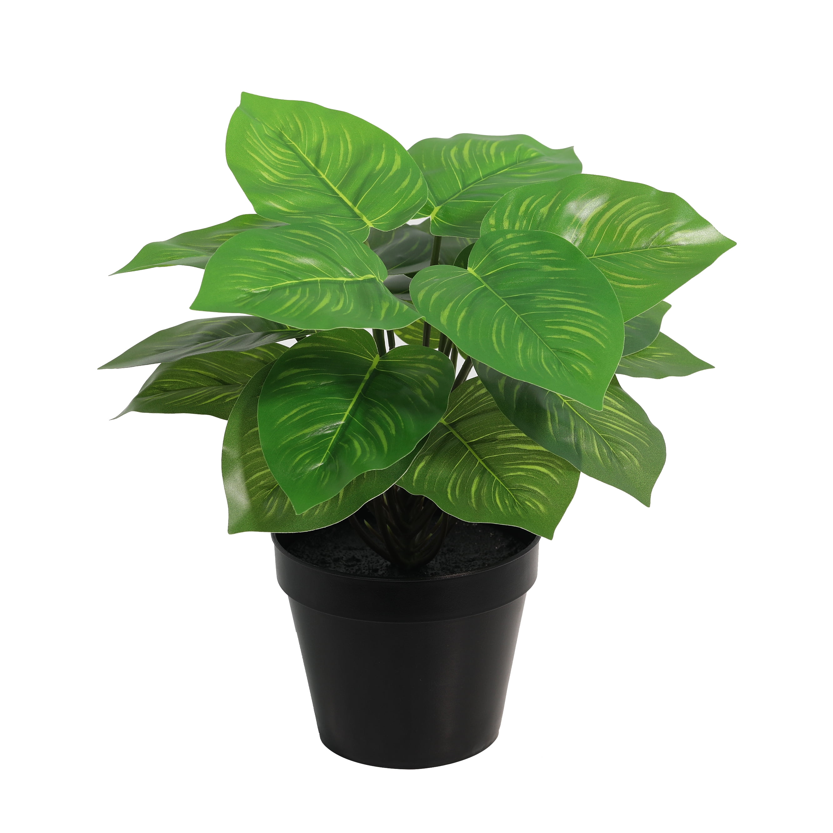 Mainstays 10" Tall Artificial Potted Green Caladium Plant in Black Pot
