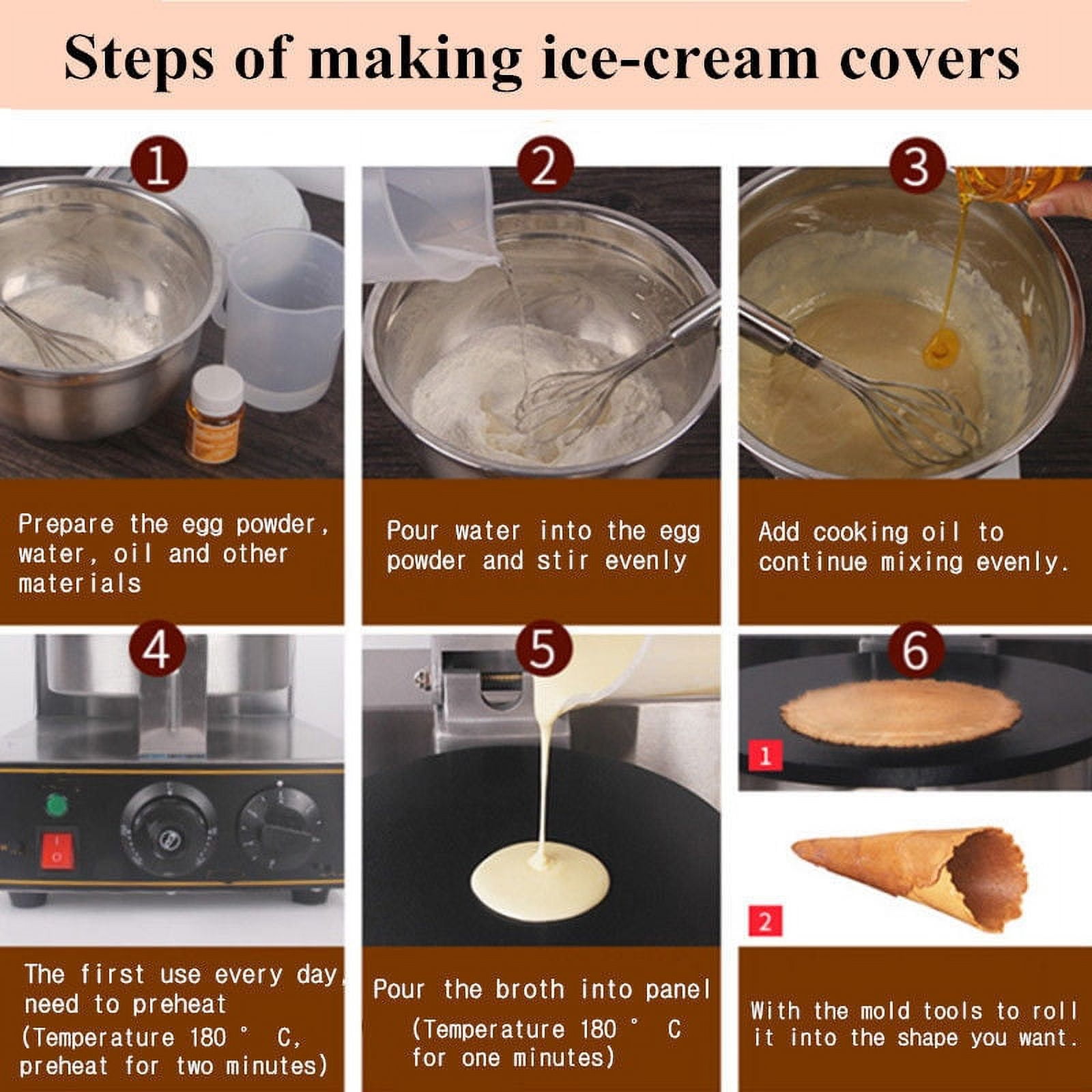 EQCOTWEA Ice Cream Cone Machine Waffle Maker Double Head with Ice Cream Cone Sleeves