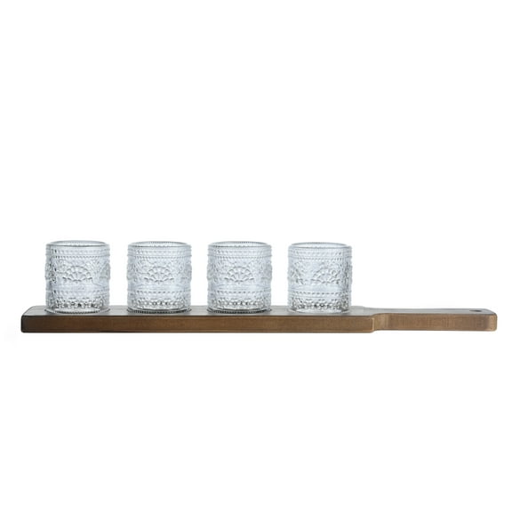 The Pioneer Woman Glass 3-Ounce Shot Glass Flight Board, Clear, Set of 4
