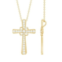 Rosec Jewels Lab Created Diamond Cross Necklace with Flower (Ef-Vs Quality), Chain included - Ready to Gift for Christmas, 14K Yellow Gold