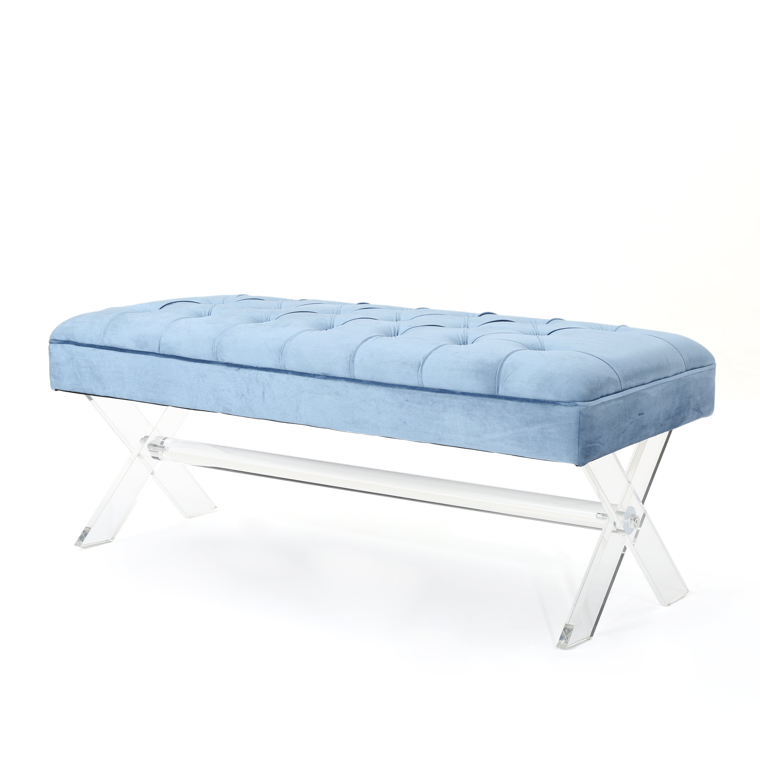 Eclectic Tufted New Velvet Ottoman with Clear Acrylic Legs 6x LED Filament Light Bulb Lamp Dimmable Vintage Style E12