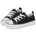 thumbnail image 2 of Little Kids Sneakers Boys Girls Walking Shoes Lace Up Low Top Glimmer Sparkle diamond rivet Lightweight Non-Slip Outdoor solid black size 11, 2 of 6