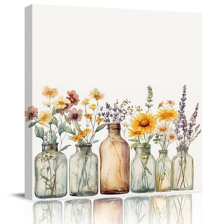 Wall Art Prints Daisies Flowers Framed Canvas Prints for Bedroom Living Room Bathroom Office Farm Spring Lavender Oil Painting Gallery Wrap Wall Art Poster for Gifts Home Decor 28 x28
