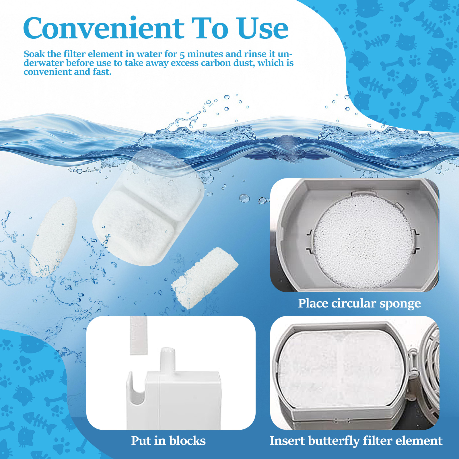 Threns 96Pcs Nonwoven Dog Water Filter Triple Filtration Cat Water Filter Effective Dog Fountain Filtration Anti Clogging for Cat