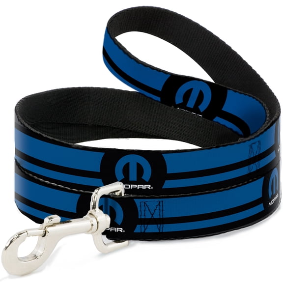 Mopar Pet Leash, Dog Leash, Mopar Logo Stripe Black Blue, 4 Feet Long 1.5 Inch Wide
