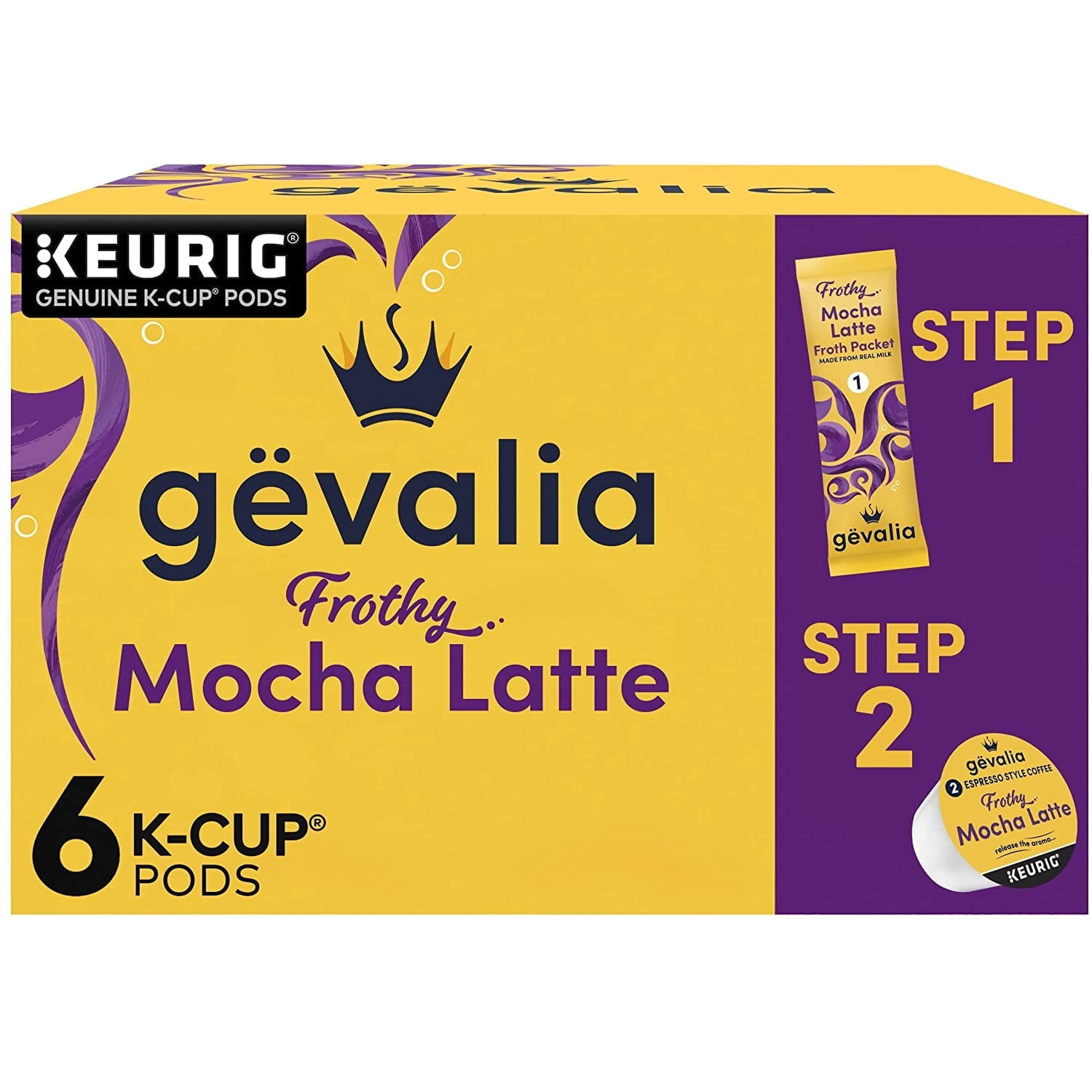 Gevalia Frothy 2-Step Mocha Latte Espresso Keurig K-Cup Coffee Pods & Froth Packets Kit 6 ct Box (Pack of 2)