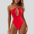 thumbnail image 2 of XUELUO Womens One-Piece Swimsuits Solid Color Sexy Cut Out Backless Monokini Swimsuit Swimwears Sportwear,Red,S, 2 of 5