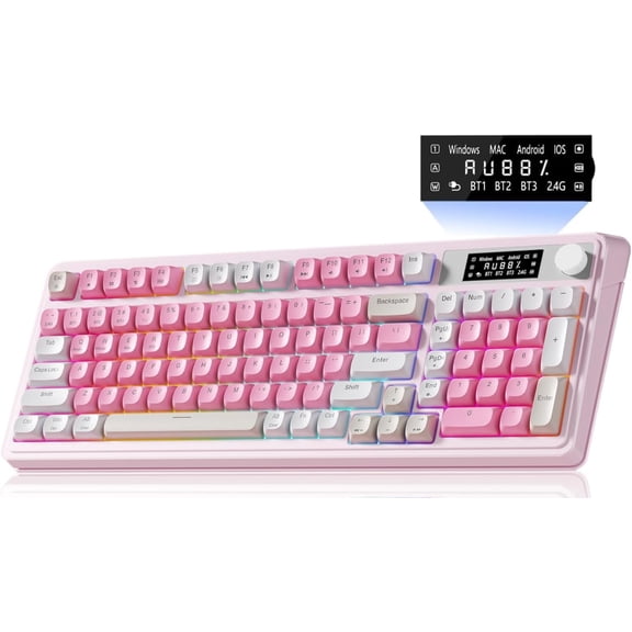 Wireless Gaming Keyboard, Tri-Mode Computer Keyboard with Number Pad, RGB Backlit Media Knob