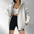 thumbnail image 4 of Zip Up Hoodie Women, Oversized Midweight Pockets Fall Hooded Sweatshirt Jackets Front Zipper Baggy Coats (XL, White), 4 of 7