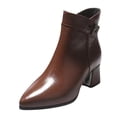 thumbnail image 1 of NECHOLOGY Botas Mujer Zapatos Botines para mujer Botines de de otoño para mujer, tacón grueso, tacón medio, Color sólido, punta estrecha, cremallera lateral, estilo informal (Brown, 8.5), 1 of 7