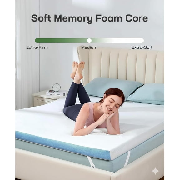 Twin Size Memory Foam Mattress Topper with Cooling Gel and Soft Cover
