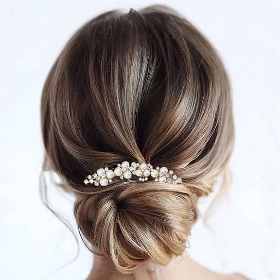 Wedding Hair Combs Gold Pearls Bridal Hair Accessories Crystal Brides Headpiece Hair Clip for Women and Girls 2 Pieces (Gold)