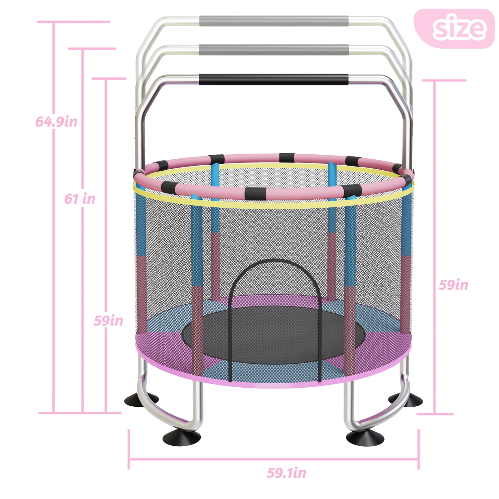 G TALECO GEAR Trampoline for Kids, Toddler Trampoline with Adjustable Gymnastics Bar & Toys, Indoor & Outdoor Round Small Trampoline Gift for Boys & Girls,  400lbs, Pink & Blue