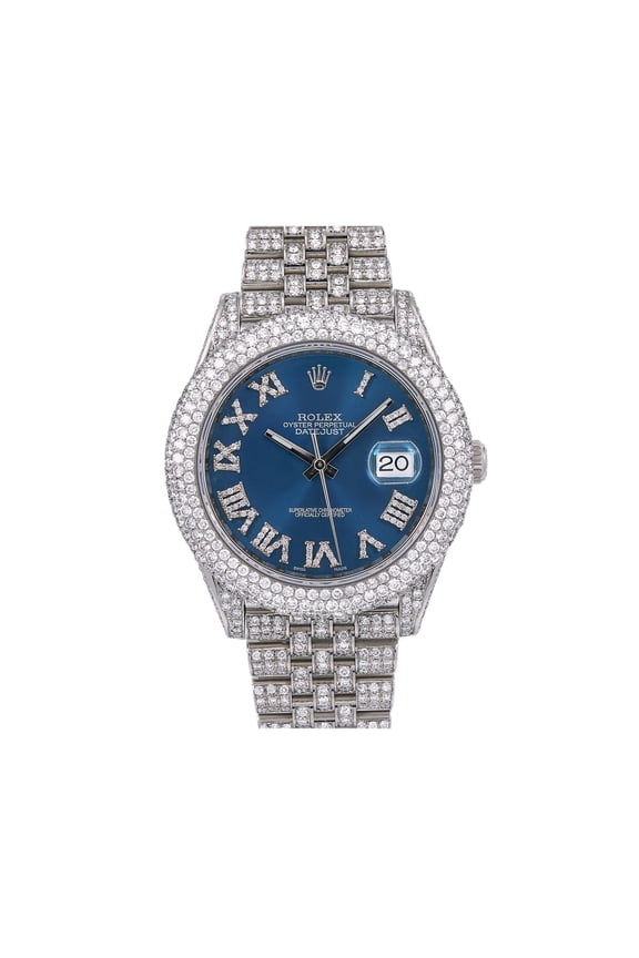 Pre-Owned Rolex Datejust 41MM 126300 Blue Roman Diamond Dial Diamond Bezel Stainless Steel Full Diamond Jubilee Bracelet